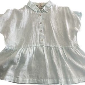 C&C 100% Linen Ruffle Peplum Button Up Pale Blue NWT Size S Shell Buttons